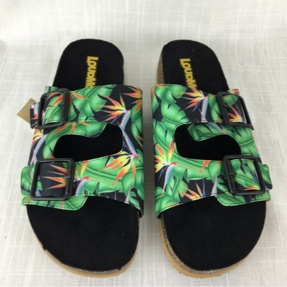 Loudmouth Baylor Slip On Sandals Hawaiian‎ Open Toe Birds of Paradise Retro NEW